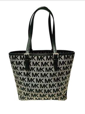 Michael Kors Jet Set Signature Jacquard Medium Snap Pocket Tote Bag EUC